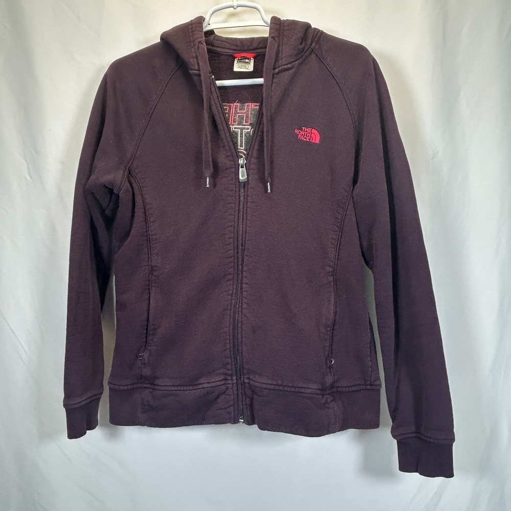 North Face Womens XL Purple Zip Hoodie Sweatshirt Cotton Pink Embroidered 90s